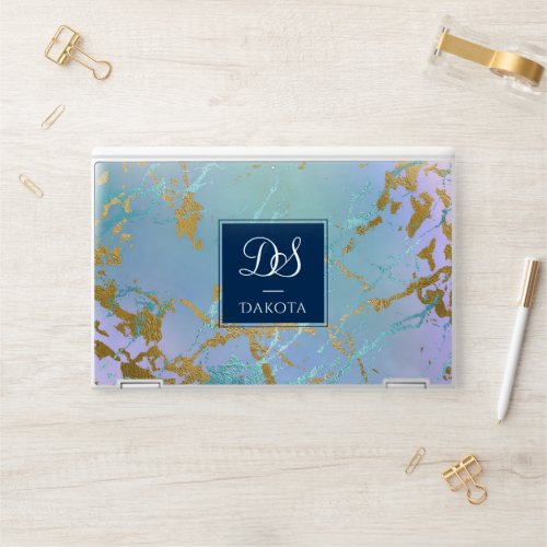 Luxe Marble  Elegant Muted Jewel Tones Monogram HP Laptop Skin