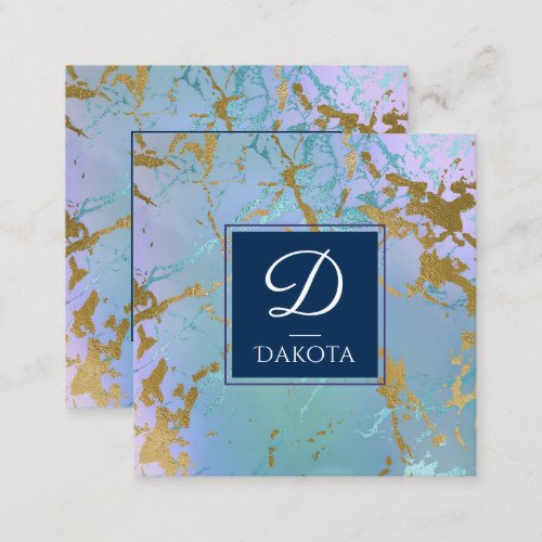 Luxe Marble  Elegant Muted Jewel Tones Monogram Square Business Card