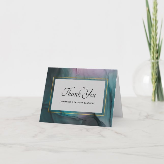 Luxe Marble Ink Wash Thank You with Names Card (Front)