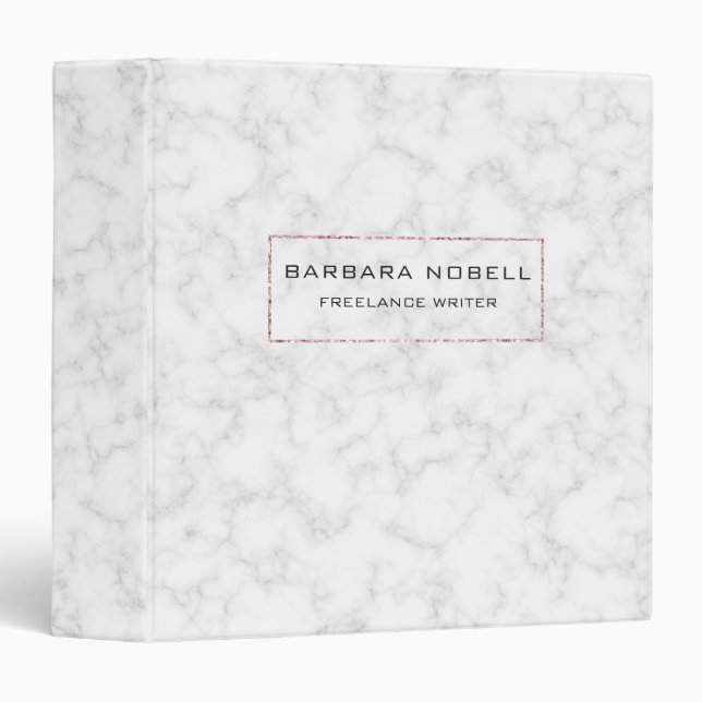 Luxe Marble Luxury Rose Gold Designer Signature 3 Ring Binder (Front/Spine)