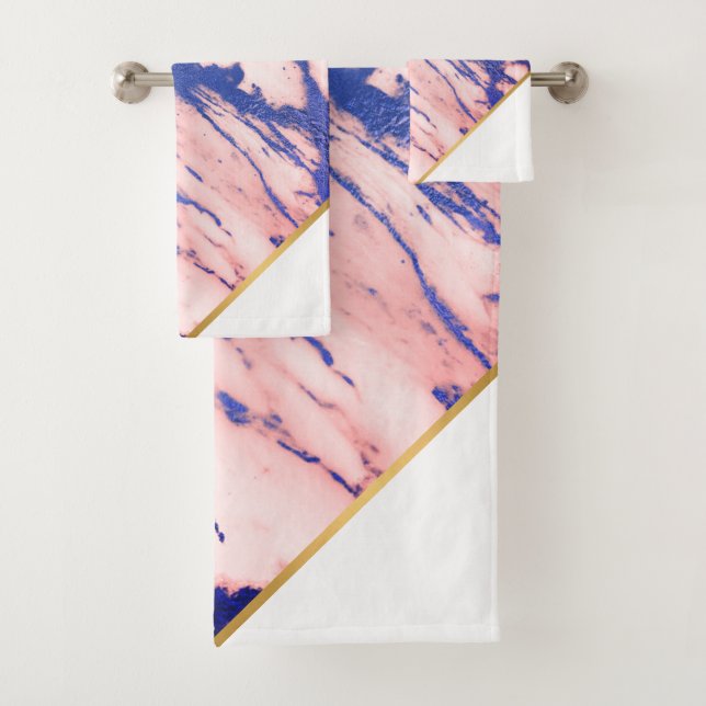 LUXE MARBLE PINK BLUE GOLD BATH TOWEL SET (Insitu)