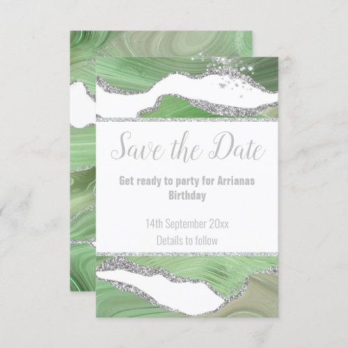LUXE MARBLE SILVER GREEN RESPONSE RSVP CARD