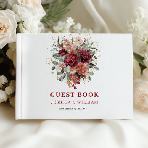 Luxe Marsala Autumn Floral Wedding Guest Book