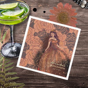 Luxe Metallic Copper Quinceañera  Rose Napkins