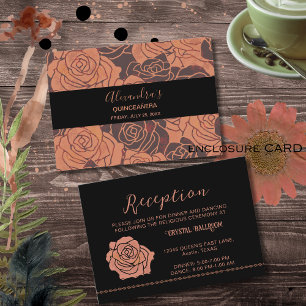 Luxe Metallic Copper Rose  Quinceañera Reception  Enclosure Card