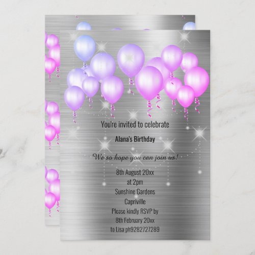 LUXE METALLIC SILVER BALLOON BIRTHDAY INVITATION