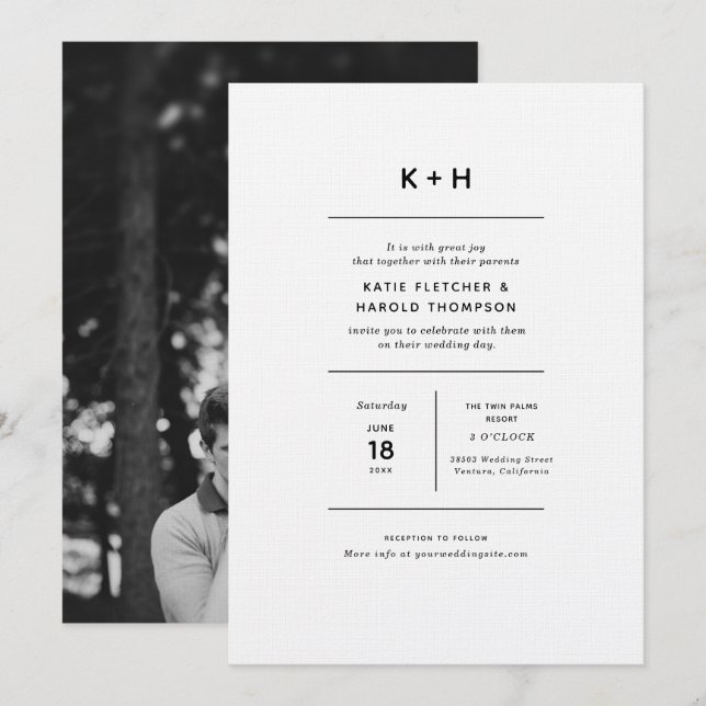 Luxe Minimalist Photo Wedding Invitation (Front/Back)