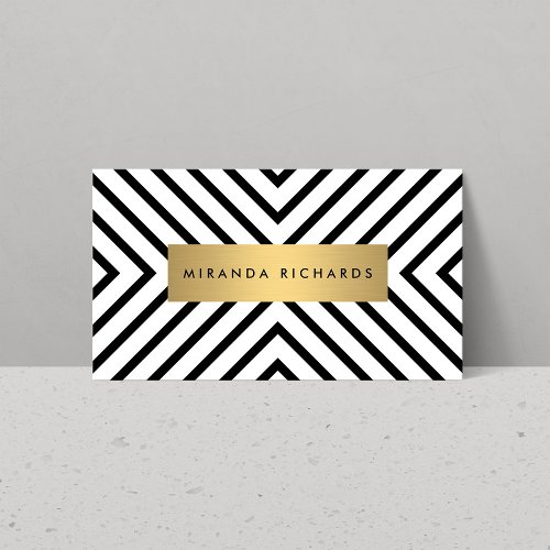 Luxe Mod Black and White Pattern with Gold Bar Double-Sided Standard Business Cards (Pack Of 100)