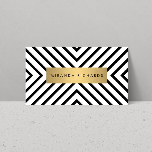 Customizable Luxe Mod Black and White Pattern with Gold Bar Double-Sided Standard Business Cards (Pack Of 100)