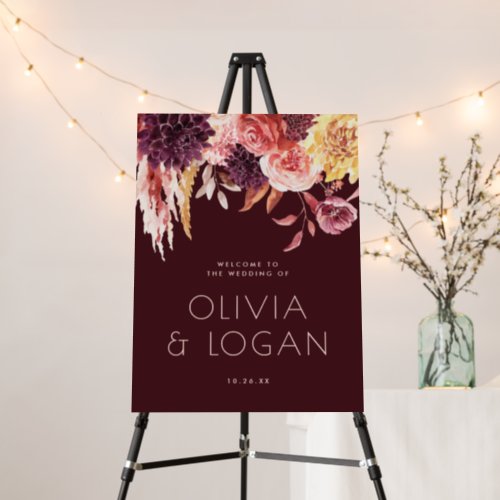Luxe Modern Autumn Floral Wedding Welcome Sign