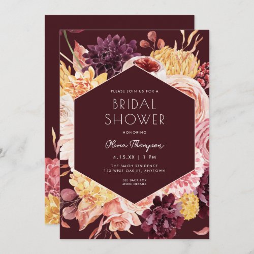 Luxe Modern Autumn Watercolor Floral Bridal Shower Invitation