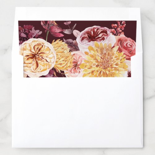 Luxe Modern Autumn Watercolor Floral Wedding Envelope Liner