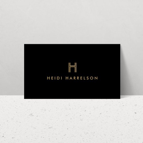 Luxe Modern Black and Gold Monogram Business Card