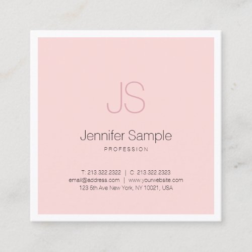 Luxe Modern Chic Monogram Design Clean Pink Plain Square Business Card