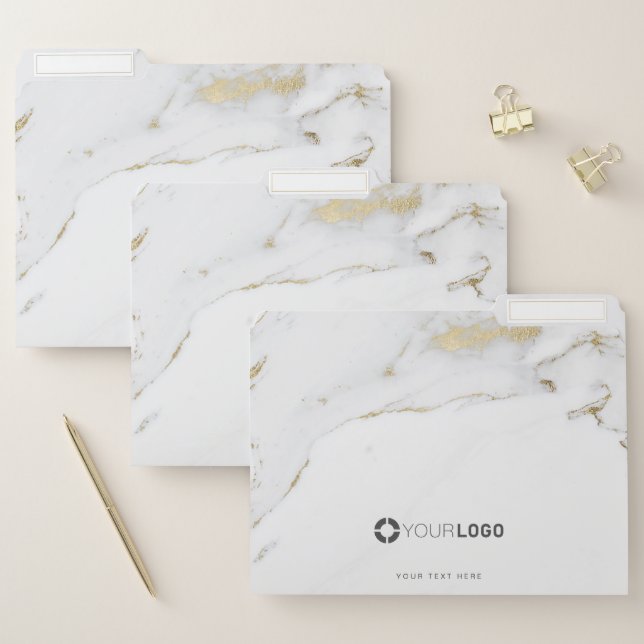 Luxe modern faux gold marble company logo file folder (Set)