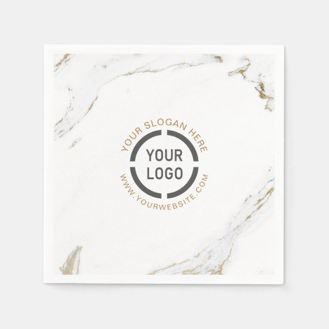 Luxe modern faux gold marble company logo napkins (Front)