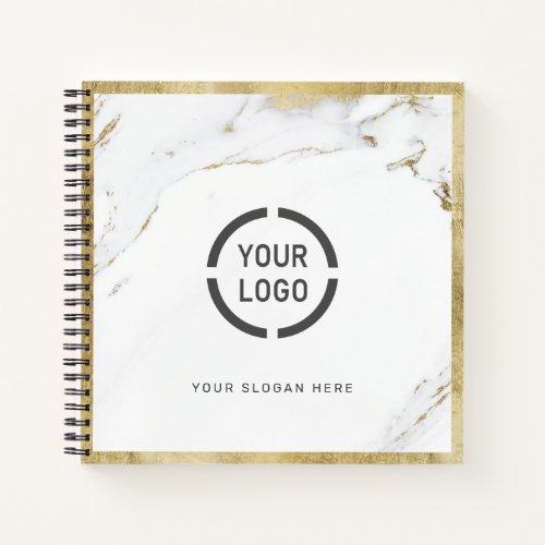 Luxe modern faux gold marble company logo notebook