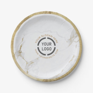 Luxe modern faux gold marble company logo paper plates