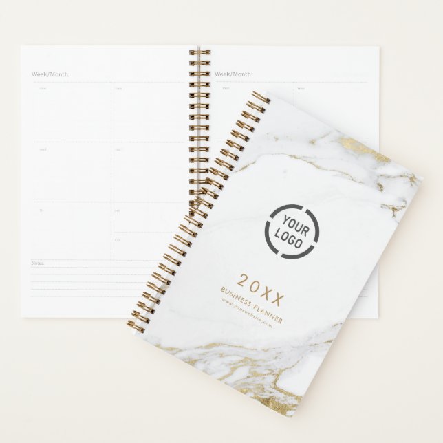 Luxe modern faux gold marble company logo planner (Display)