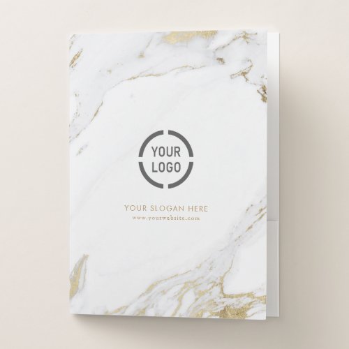 Luxe modern faux gold marble company logo pocket folder