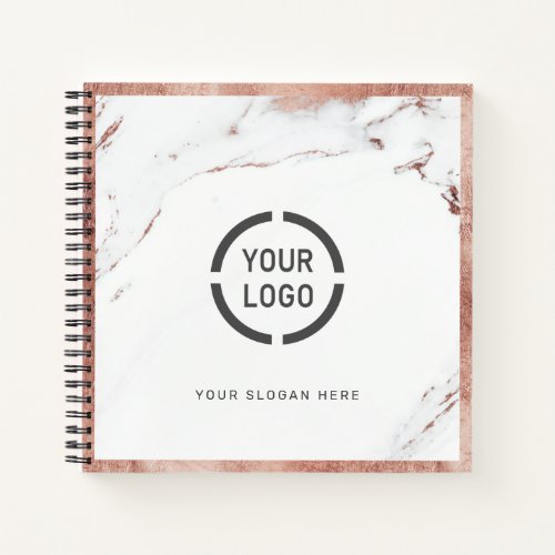 Luxe modern faux rose gold marble company logo notebook