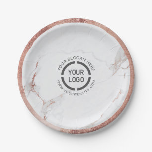 Luxe modern faux rose gold marble company logo paper plates
