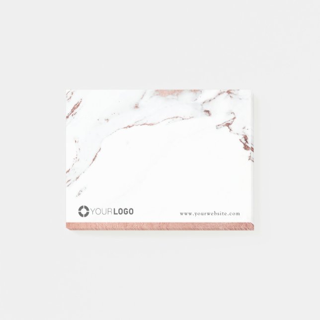 Luxe modern faux rose gold marble company logo post-it notes (Front)