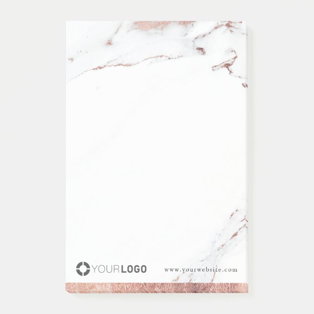 Luxe modern faux rose gold marble company logo post-it notes (Front)