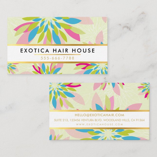 LUXE MODERN FLORAL arty flower lime aqua pink Business Card (Front/Back)