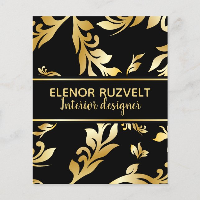 Luxe modern floral black gold damask elegant desig flyer (Front)