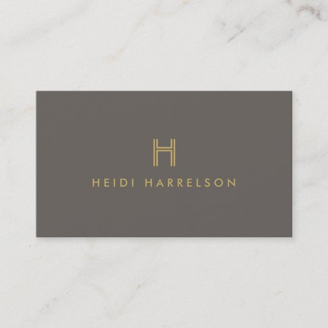 LUXE MODERN GOLD and TAUPE INITIAL MONOGRAM LOGO Business Card (Front)