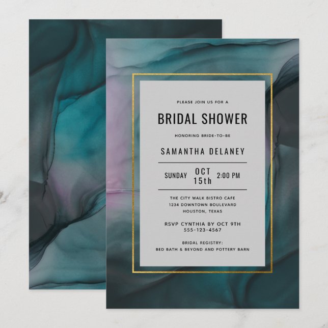 Luxe Modern Marble Bridal Shower Invitation (Front/Back)