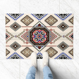 Luxe Monochrome and Ochre Tribal Medallion Doormat