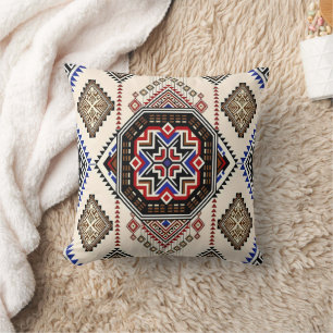Luxe Monochrome and Ochre Tribal Medallion Throw Pillow