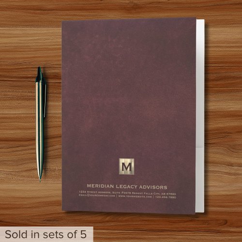 Luxe Monogram Burgundy Pocket Folder