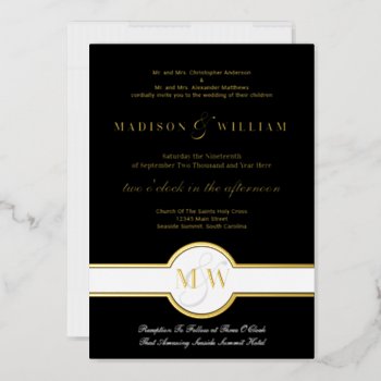 Luxe Monogram Modern Wedding Black And Gold Foil I Foil Invitation by ArtfulDesignsByVikki at Zazzle
