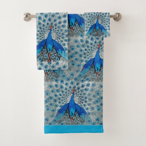 Luxe Monogram Turquoise Teal Blue Peacock  Bath Towel Set