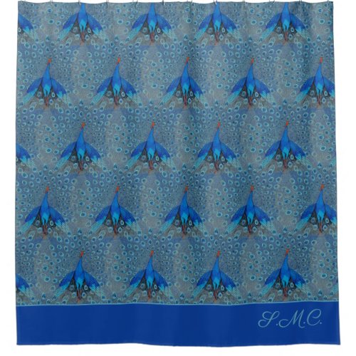 Luxe Monogram Turquoise Teal Blue Peacock Pattern  Shower Curtain
