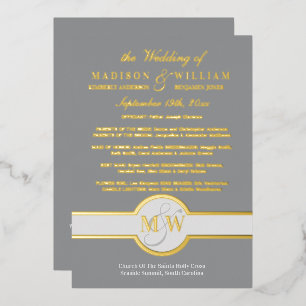 Luxe Monogram Wedding Program Gray And Gold