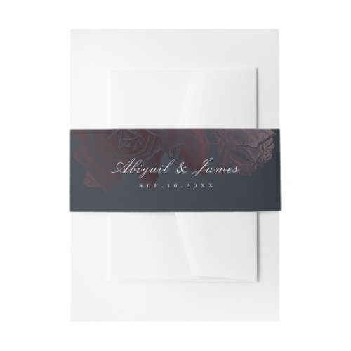 Luxe moody vintage botanical floral wedding invitation belly band