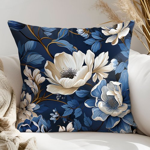 Luxe Navy Blue Floral Home Accent Pillow