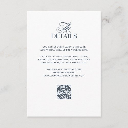 Luxe Navy Blue | QR Code Wedding Guest Details Enclosure Card