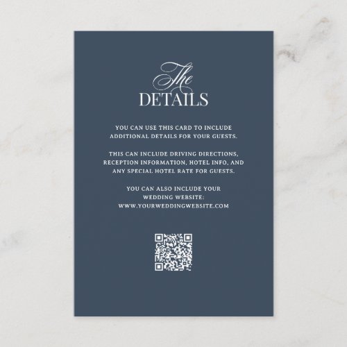 Luxe Navy Blue | QR Code Wedding Guest Details Enclosure Card