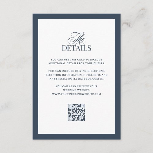 Luxe Navy Blue | QR Code Wedding Guest Details Enclosure Card