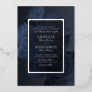 Luxe navy blue silver vintage botanical wedding foil invitation