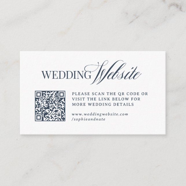 Luxe Navy Blue | Wedding Website QR Code Enclosure Card (Front)