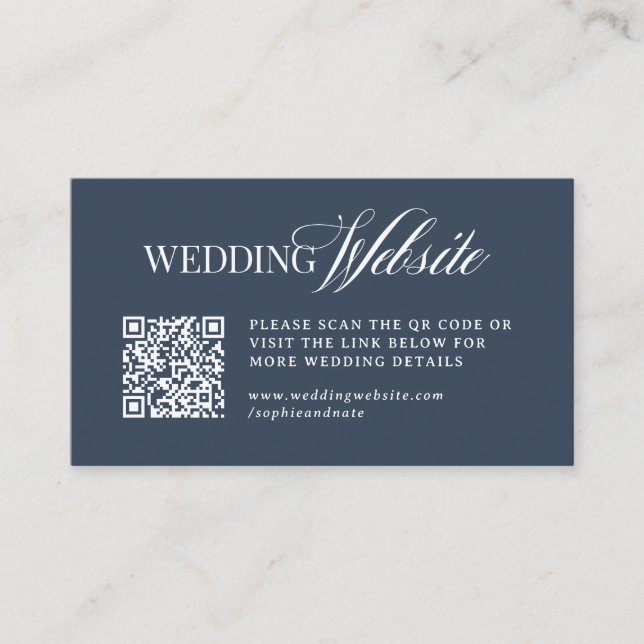 Luxe Navy Blue | Wedding Website QR Code Enclosure Card (Front)