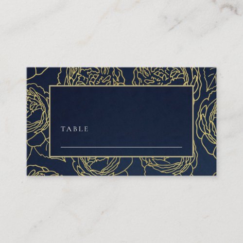 LUXE NAVY FAUX GOLD ELEGANT ROSE FLORAL WEDDING PLACE CARD