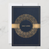 LUXE NAVY GOLD CLASSIC ORNATE MANDALA QUINCEANERA INVITATION (Back)