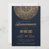 LUXE NAVY GOLD CLASSIC ORNATE MANDALA QUINCEANERA INVITATION (Front)
